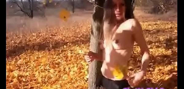  Hairy teen masturbating on camera, in forest